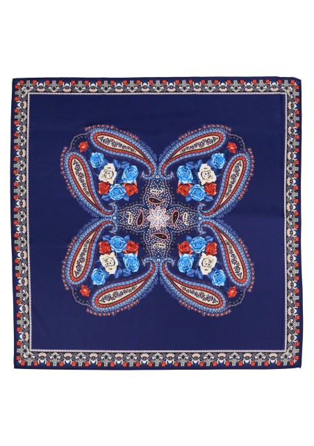 Geometric Paisley Scarf in Navy, Cherry Red, and Light Blue