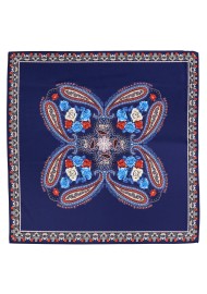 Geometric Paisley Scarf in Navy, Cherry Red, and Light Blue