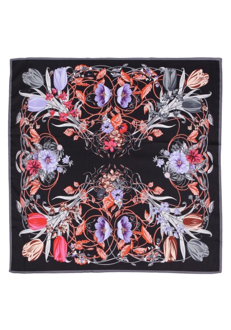 Black, Pink, Purple Vintage Floral Scarf