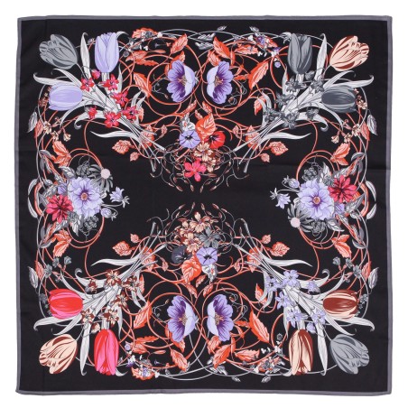 Black, Pink, Purple Vintage Floral Scarf