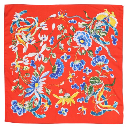 Bright Red Floral Print Scarf