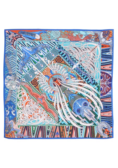 Colorful Tribal Print Scarf in Turquoise and Aqua Blue