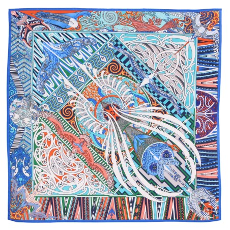 Colorful Tribal Print Scarf in Turquoise and Aqua Blue