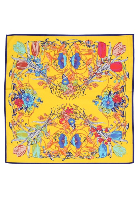 Golden Yellow and Violet Floral Scarf