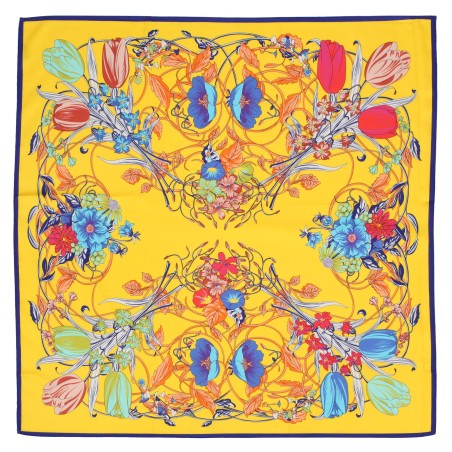 Golden Yellow and Violet Floral Scarf