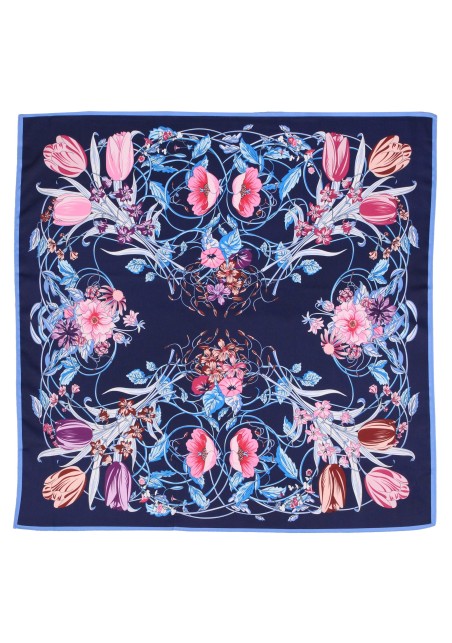 Navy, Pink, and Turquoise Floral Scarf