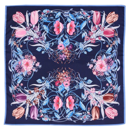 Navy, Pink, and Turquoise Floral Scarf