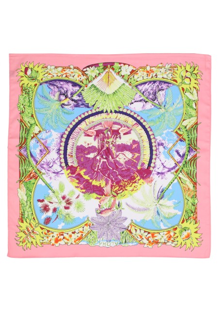 Tropical Palm Print Scarf in Pink and Aqua