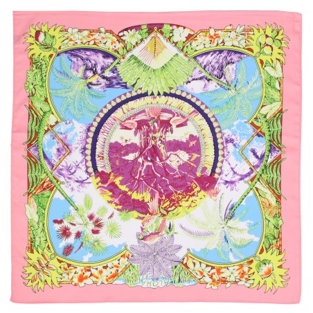 Tropical Palm Print Scarf in Pink and Aqua