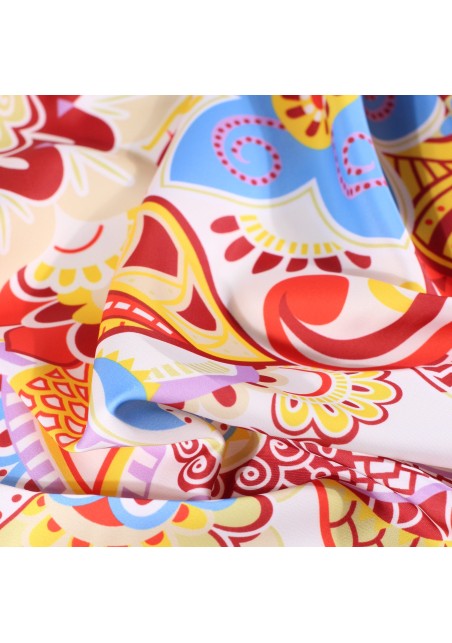 Red, Cream, and Yellow Floral Summer Scarf Close Up