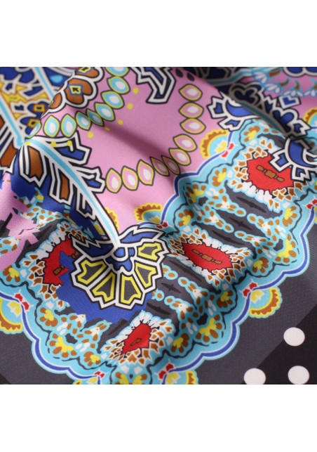 Aqua Blue and Pink Paisley Neck Scarf Close Up
