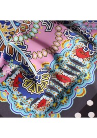 Aqua Blue and Pink Paisley Neck Scarf Close Up