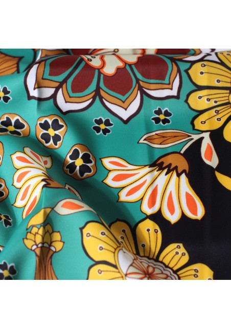 Retro Floral Scarf in Sage, Brown, and Gold