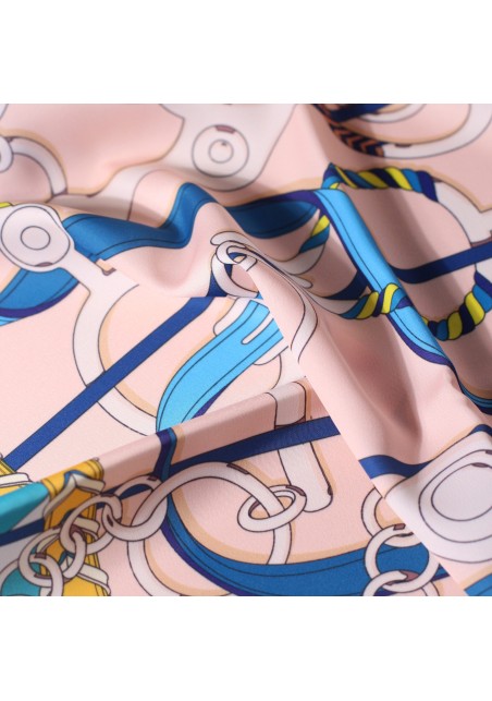 Designer Scarf in Turquoise, Pink, and Gold Close Up