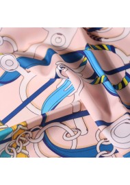 Designer Scarf in Turquoise, Pink, and Gold Close Up