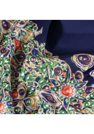 Fields of Flowers Print Scarf in Navy and Lilac Close Up