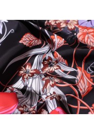Black, Pink, Purple Vintage Floral Scarf Close Up