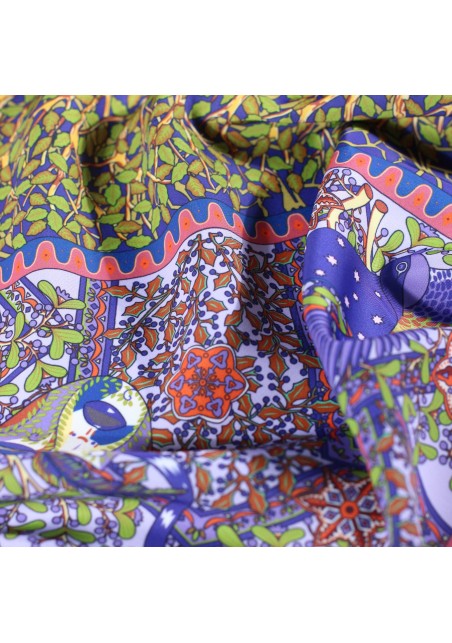 Violet Purple Scarf with Large Tree Print Close Up