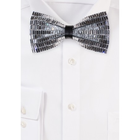 Silver Faux Baguette Diamond Bowtie