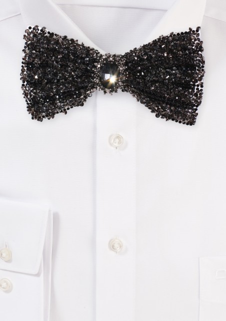 Charcoal Faux Diamond Bow Tie