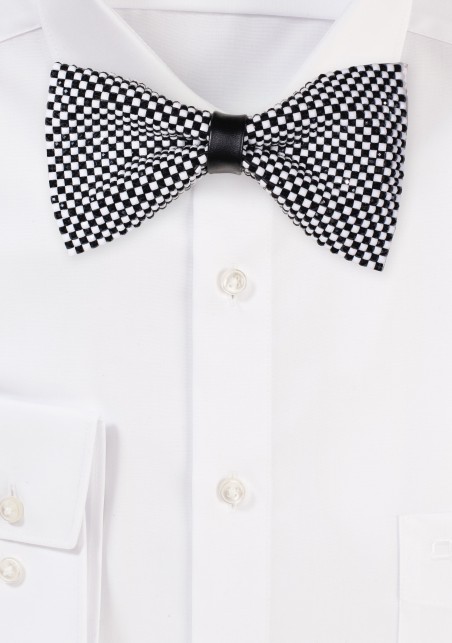 Checkered Vinyl Bow Tie in Black and White