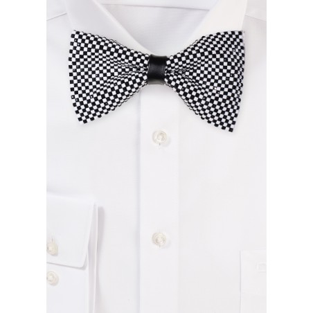 Checkered Vinyl Bow Tie in Black and White
