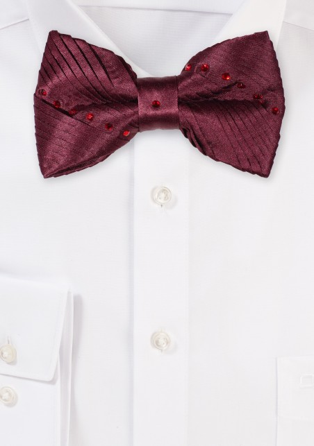 Crimson Red Velvet Bowtie with Cut Diamonds