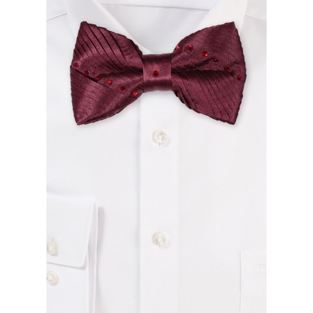 Crimson Red Velvet Bowtie with Cut Diamonds