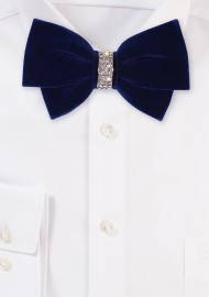 Dark Navy Velvet Bow Tie with Diamond Band