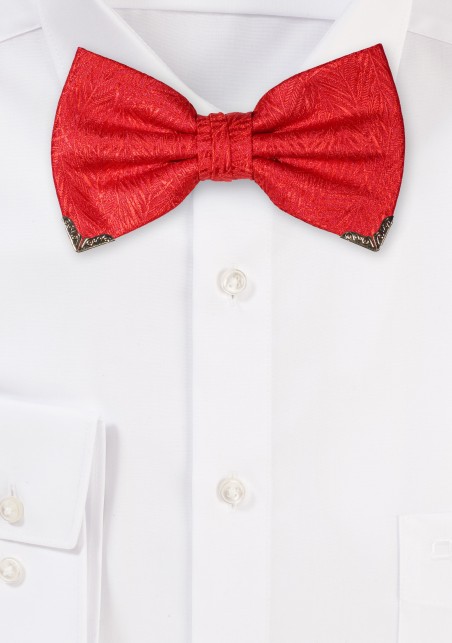 Red Designer Bow Tie with Golden Tips