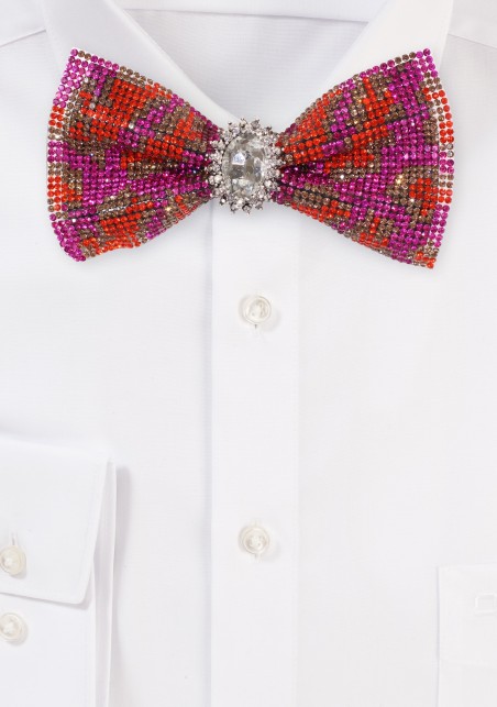 Bold Chrystal Bow Tie in Pinks, Reds, and Purple