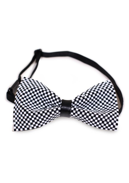 Checkered Vinyl Bow Tie in Black and White