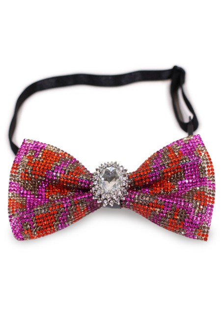 Bold Chrystal Bow Tie in Pinks, Reds, and Purple