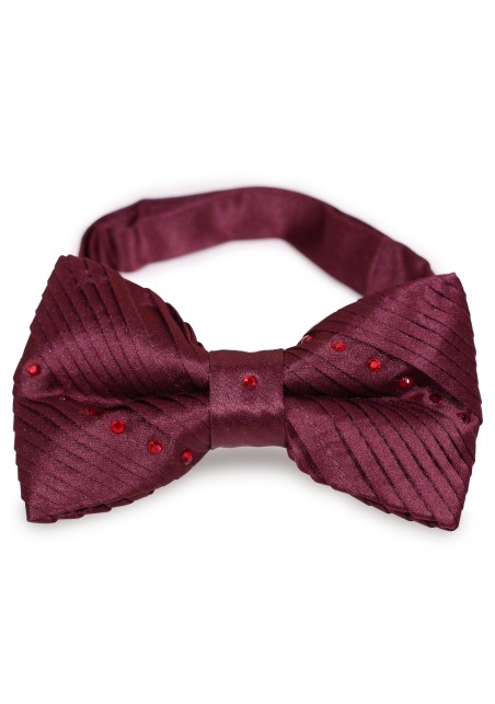 Crimson Red Velvet Bowtie with Cut Diamonds