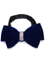 Dark Navy Velvet Bow Tie with Diamond Band