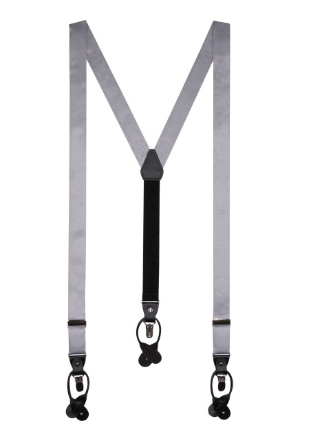 Silver Satin Suspenders for Men