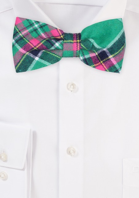 Green and Pink Tartan Plaid Bowtie