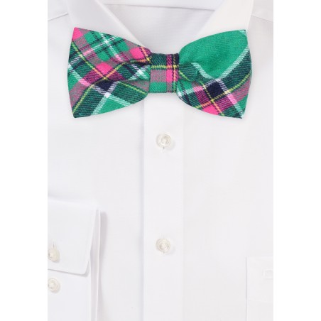 Green and Pink Tartan Plaid Bowtie