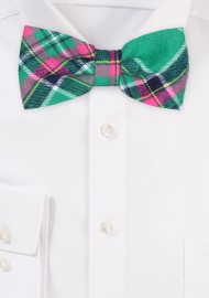 Green and Pink Tartan Plaid Bowtie