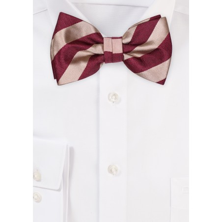 Burgundy and Gold Striped Bow Tie