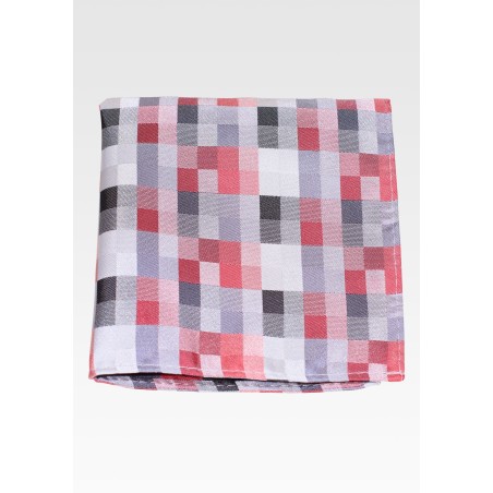 Diamond Check Hanky in Red and Silver