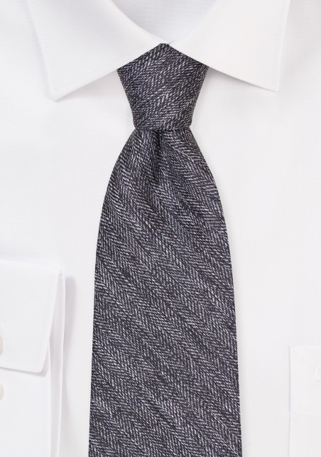Herringbone Check Cotton Tie in Silver