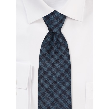 Gingham Check Cotton Tie in Dark Navy