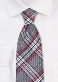 Tartan Check Cotton Tie in Gray, Black, and Burgundy