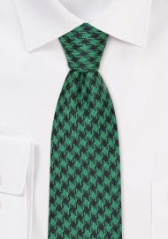 Houndstooth Check Skinny Tie in Black and Green