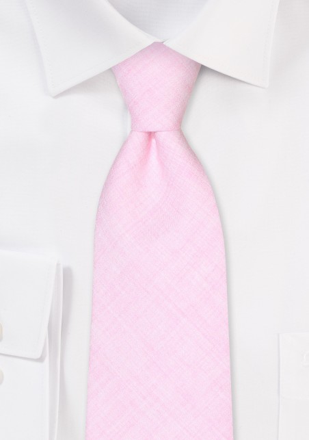 Linen Texture Mens Tie in Petal Pink
