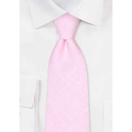 Linen Texture Mens Tie in Petal Pink