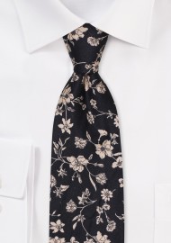 Black Cotton Tie with Flower Print