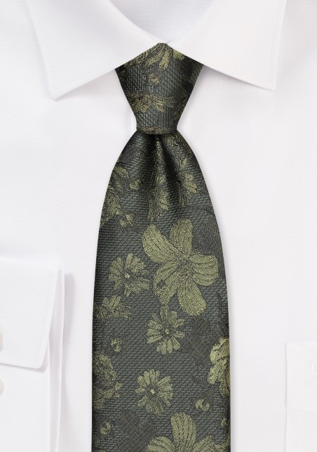 Moss Green Floral Designer Tie