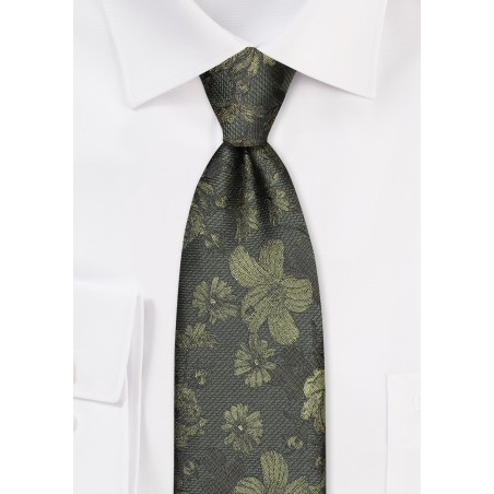 Moss Green Floral Designer Tie
